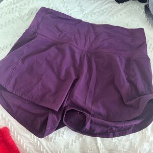 lululemon purple speed up shorts, mid rise